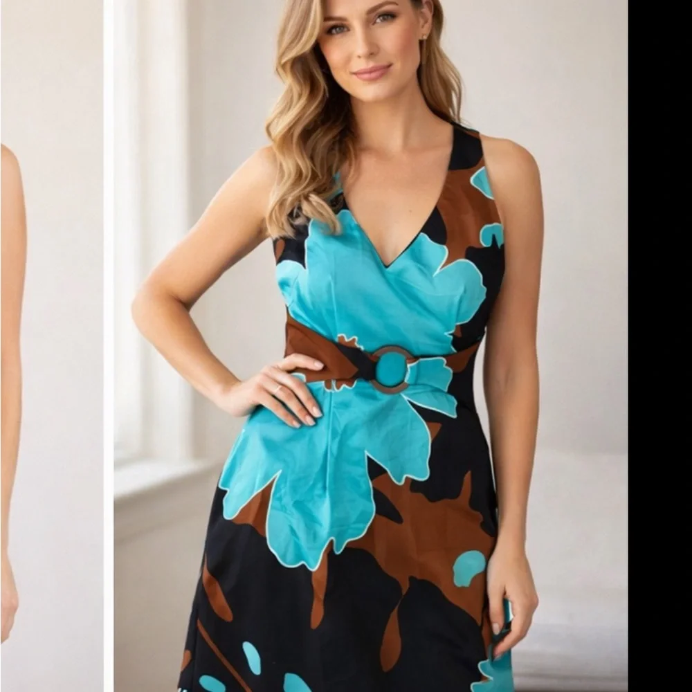 Nine West Blue and Brown Floral halter Dress